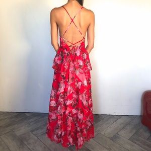 Red floral Maxi Lace Back | Spring Wedding Guest | Size S & M